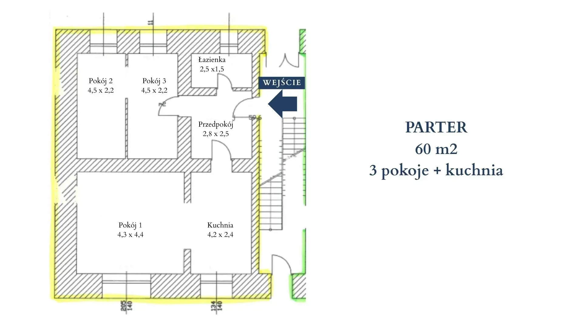 Mieszkanie z ogródkiem 3 pokoje do aranżacji 15
